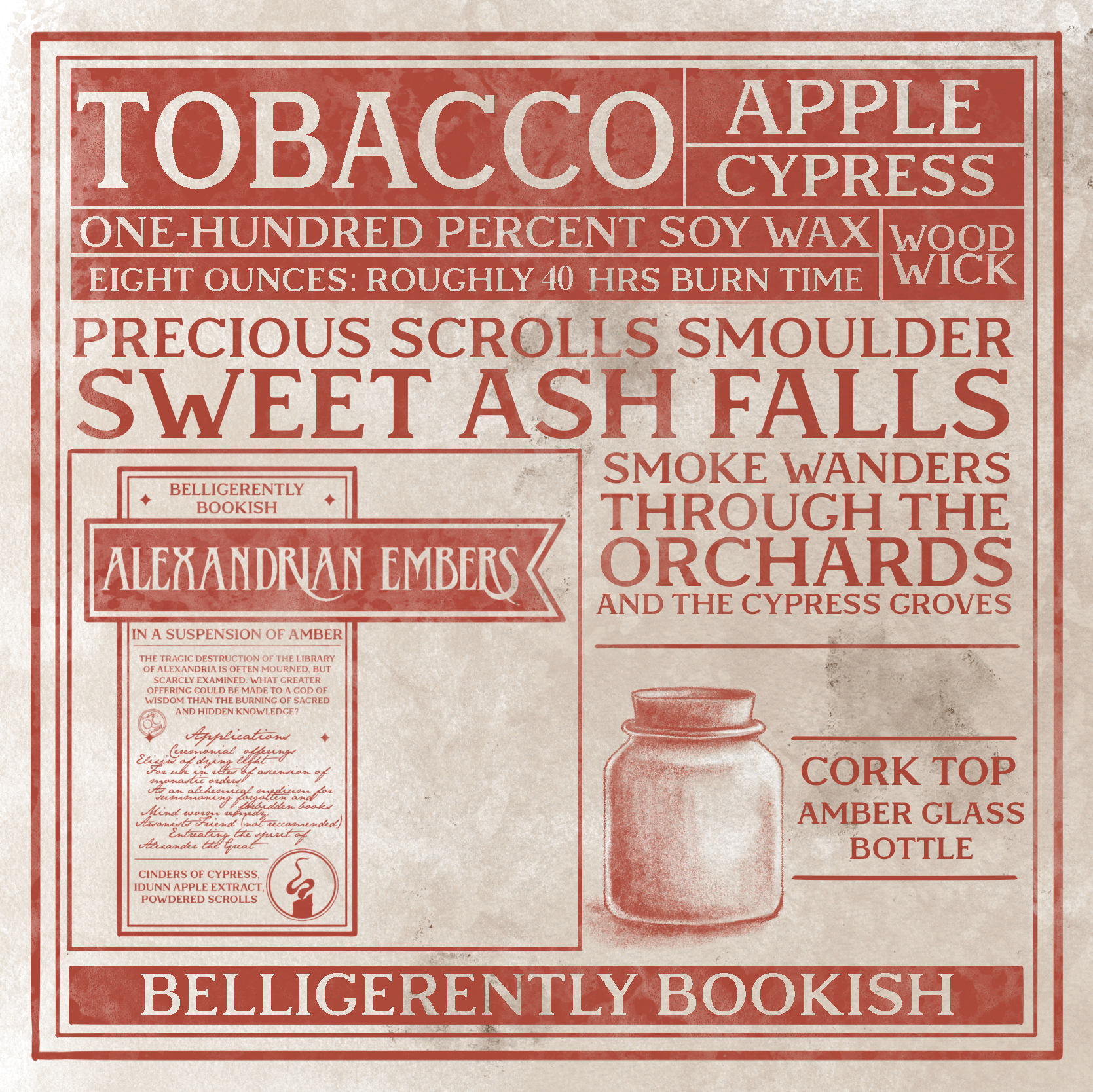 Alexandrian Embers: 8oz wood-wick candle in amber jar