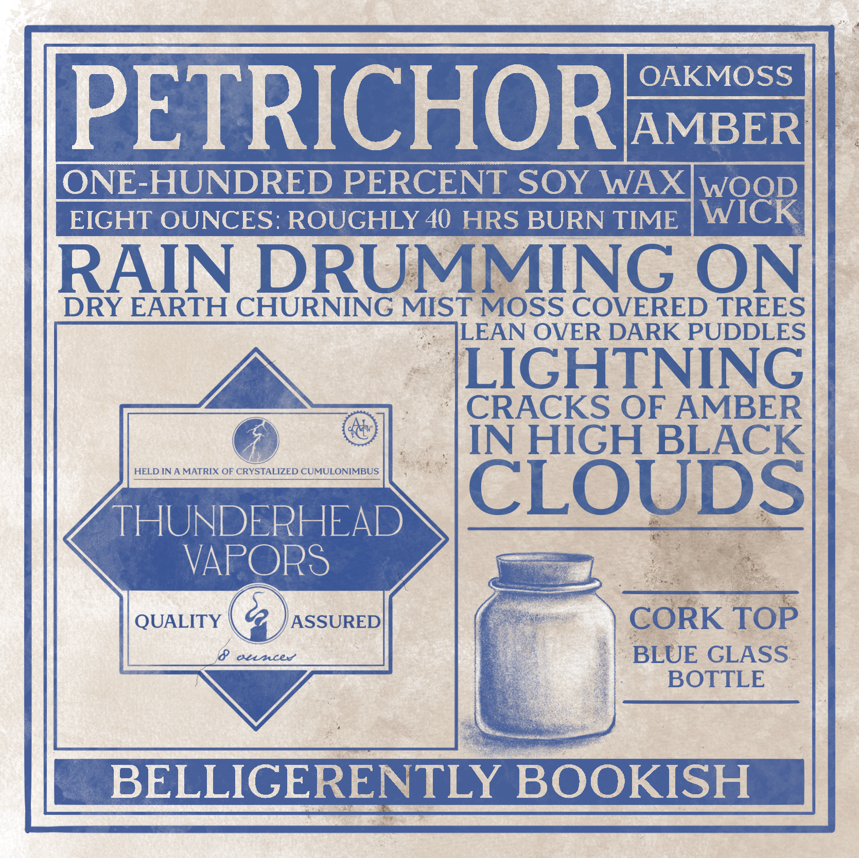 Thunderhead Vapors: 8oz wood-wick candle in blue jar