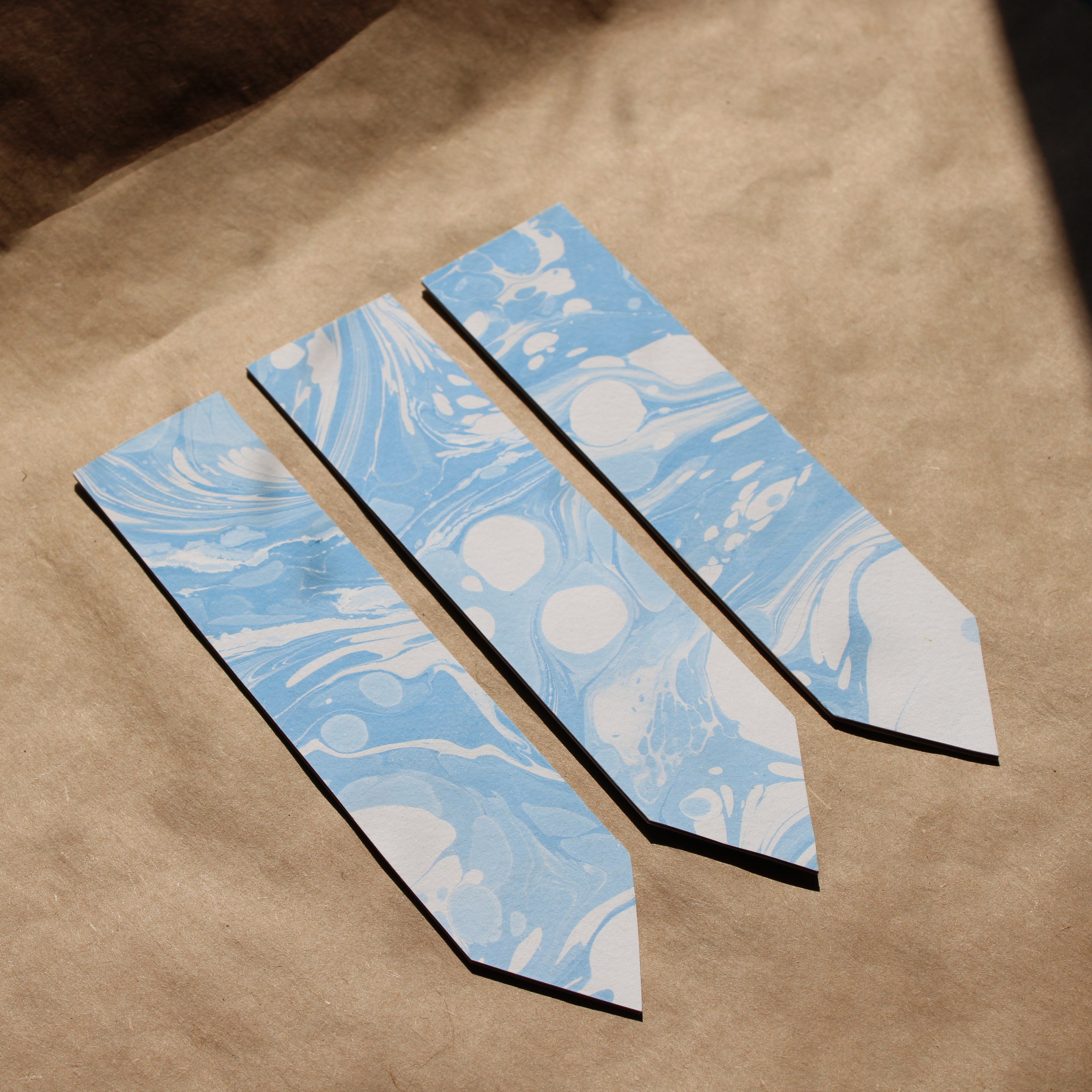 Soft Blue Handmade Marbled Paper Bookmark