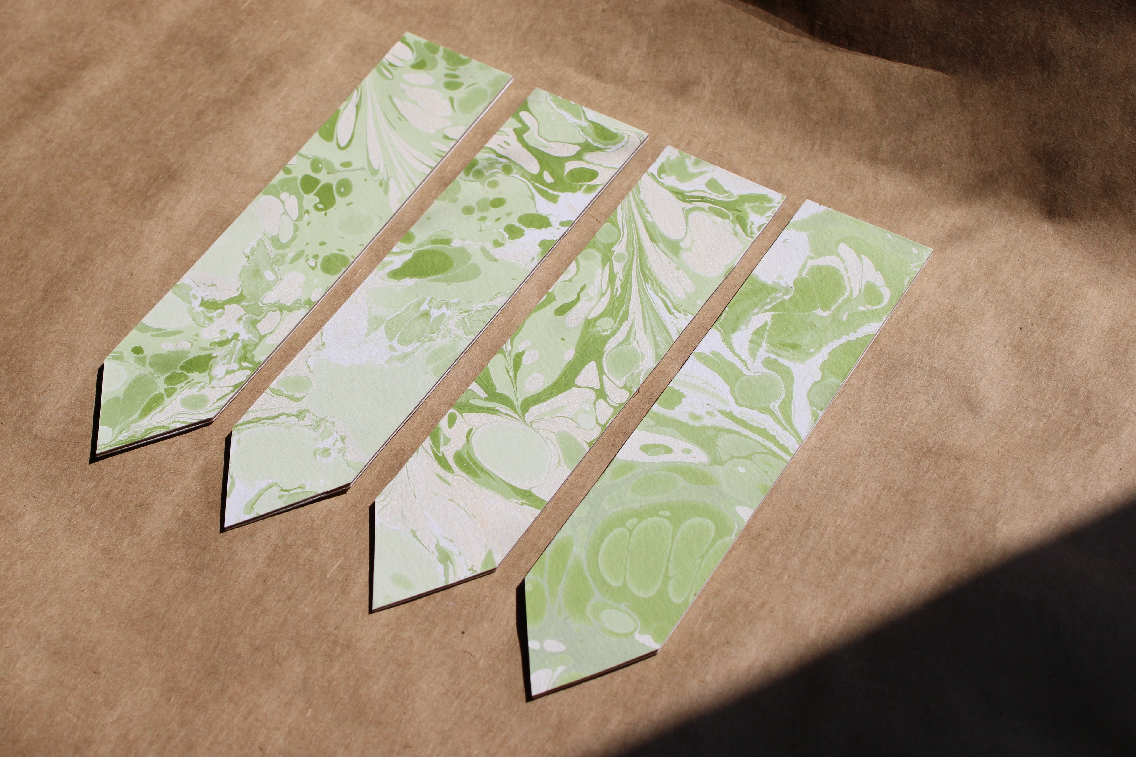 Soft Green Handmade Marbled Paper Bookmark