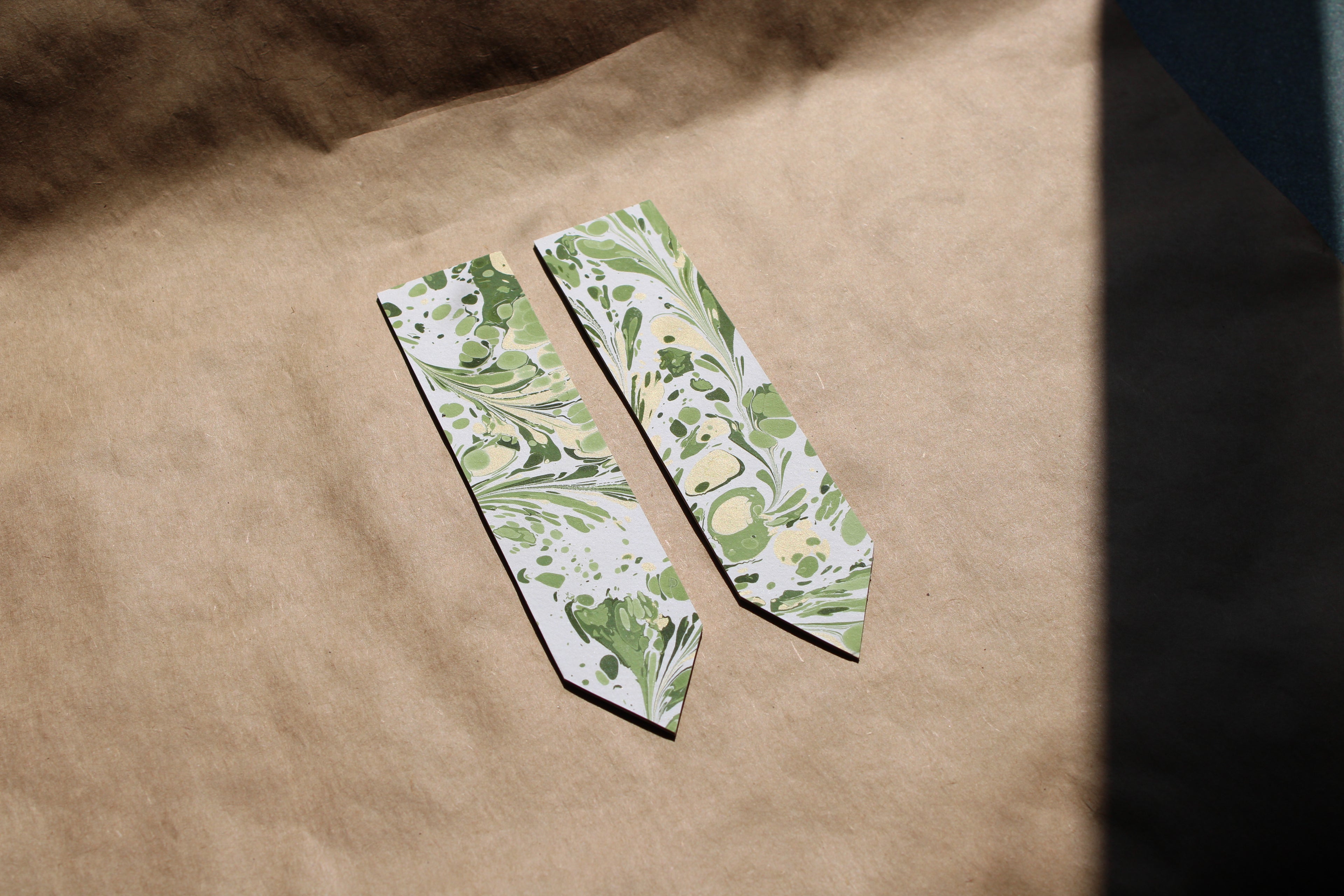 Vivid Green Handmade Marbled Paper Bookmark