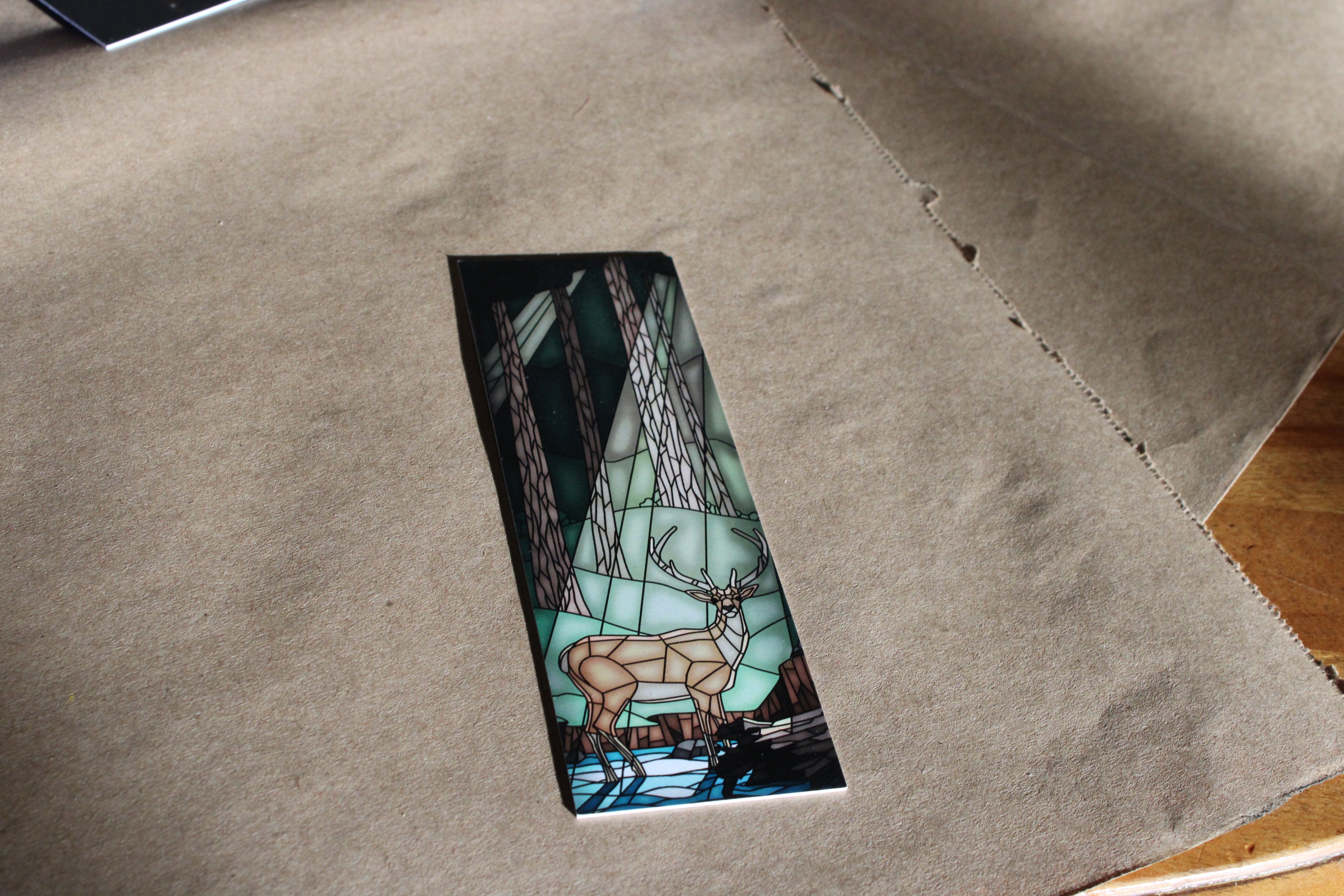 Stag and Dragonfly Stained Glass Style Bookmark
