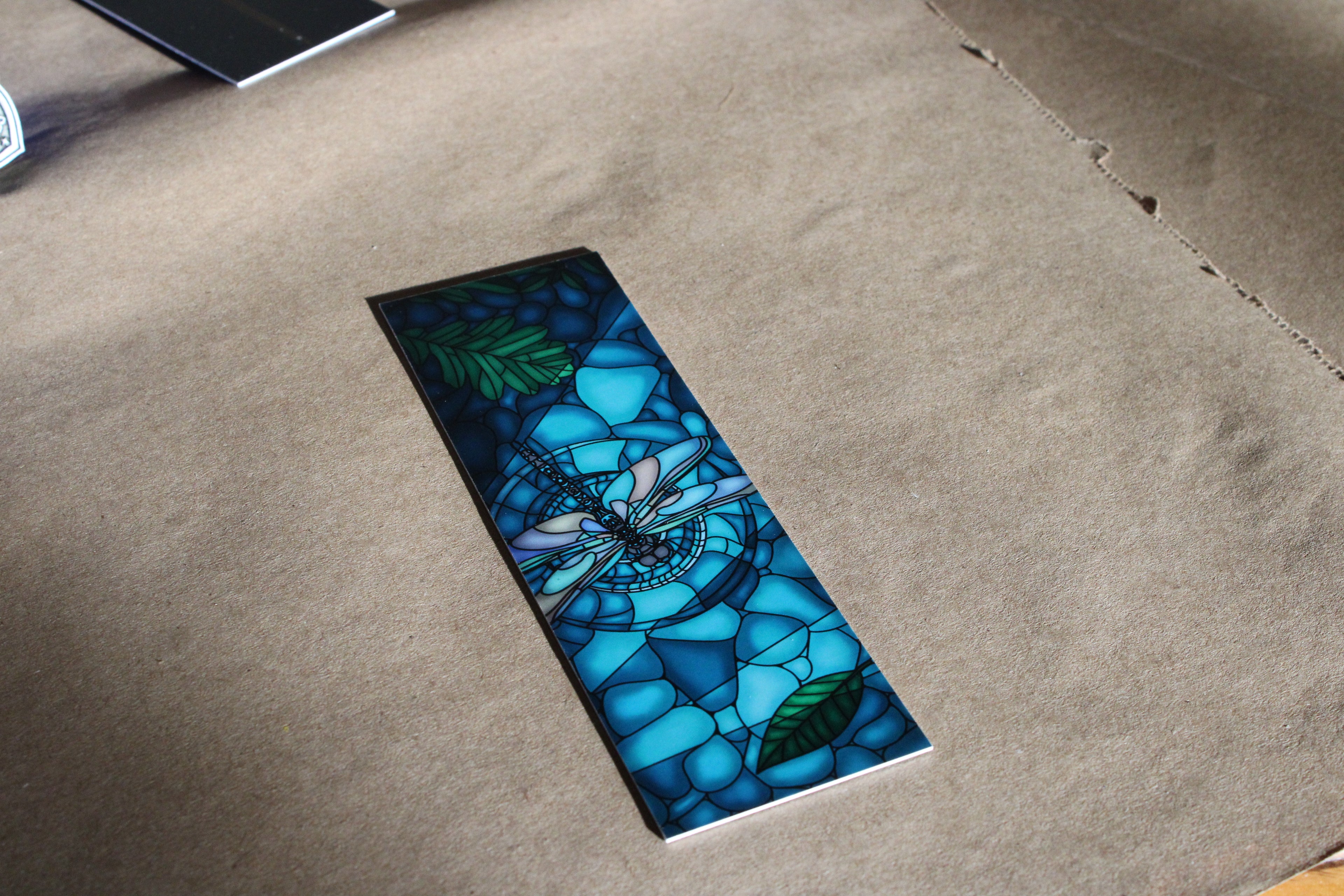 Stag and Dragonfly Stained Glass Style Bookmark