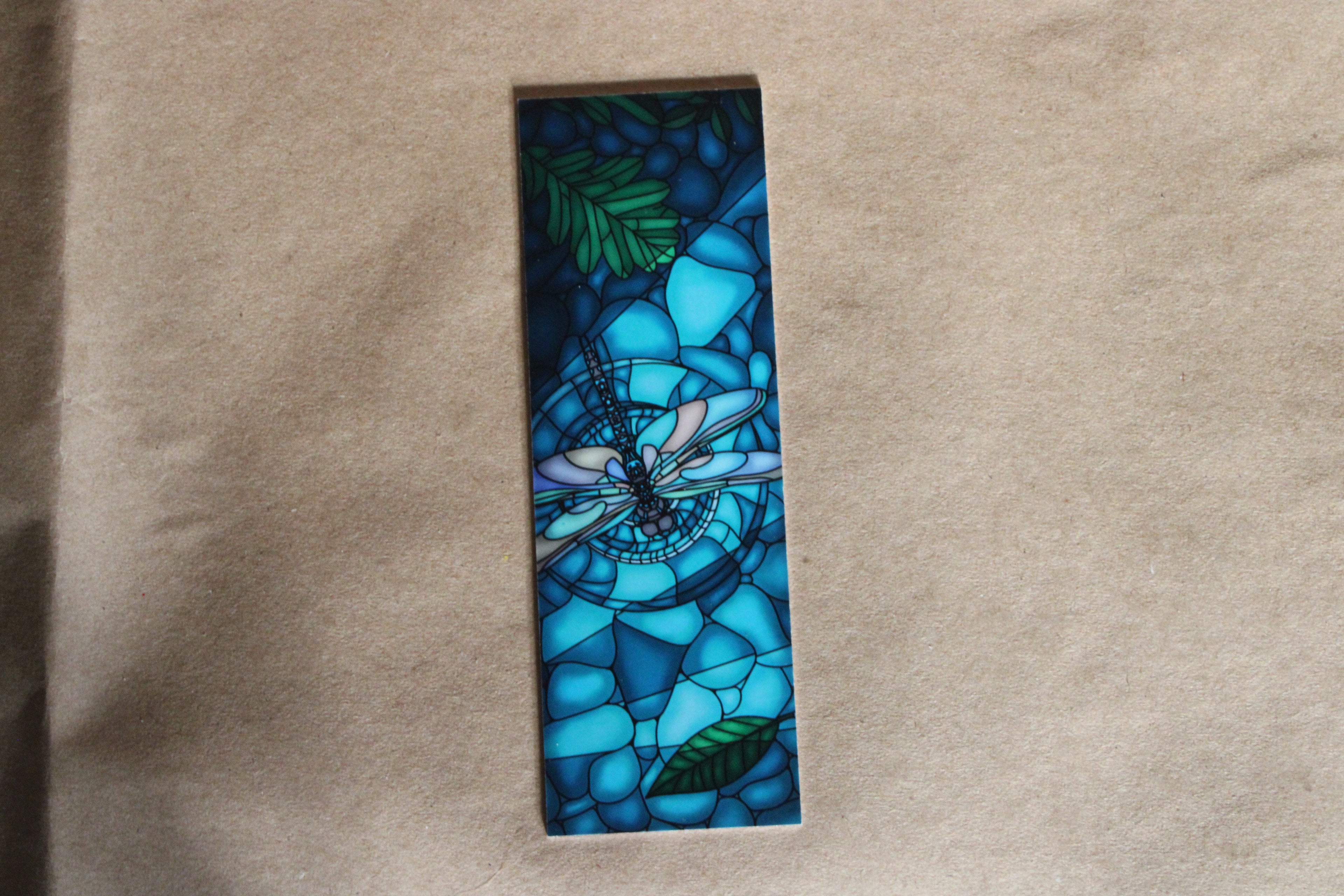 Stag and Dragonfly Stained Glass Style Bookmark