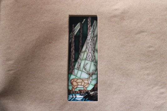 Stag and Dragonfly Stained Glass Style Bookmark