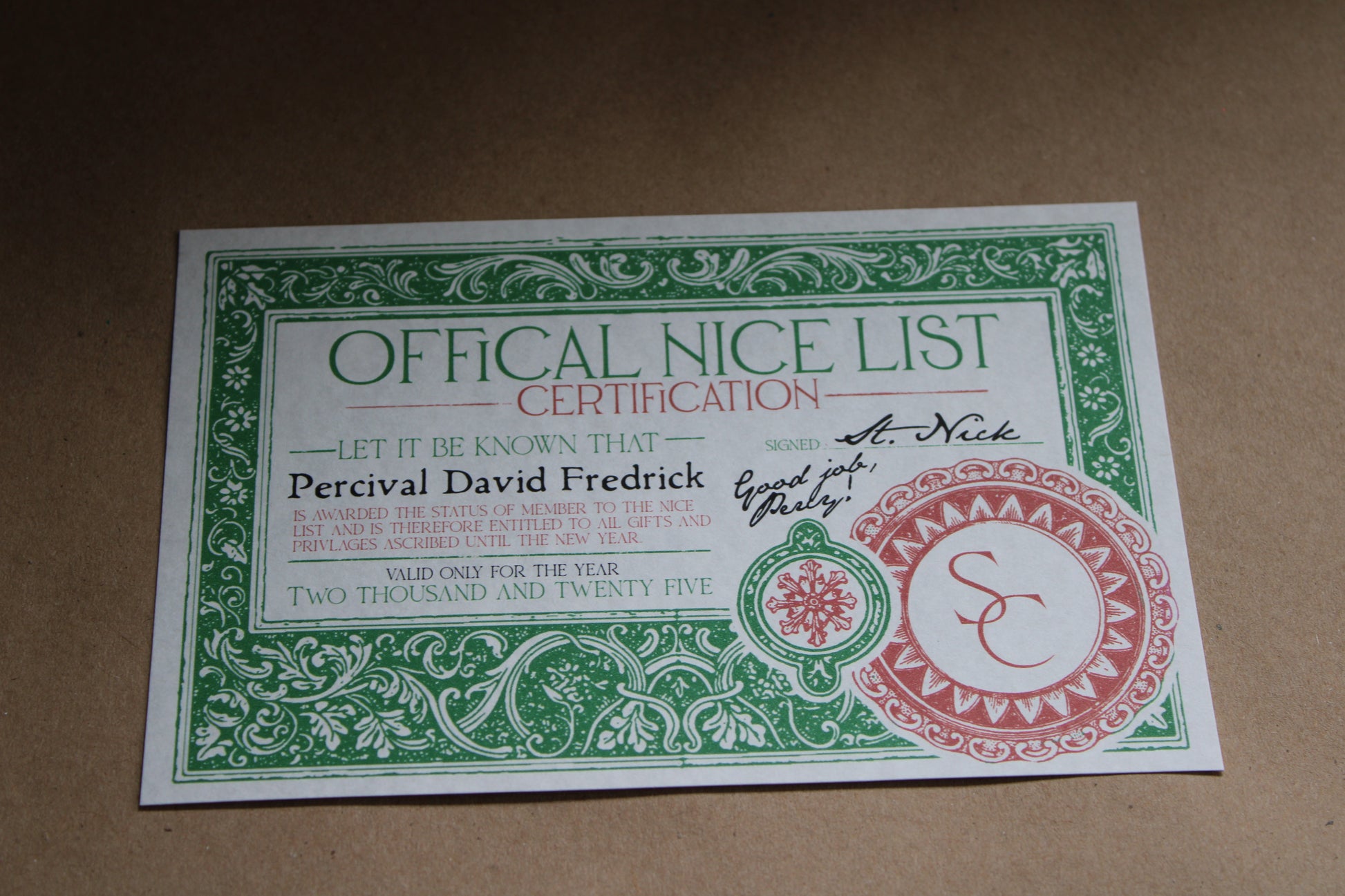 Naughty List Warning and Good List Certificate