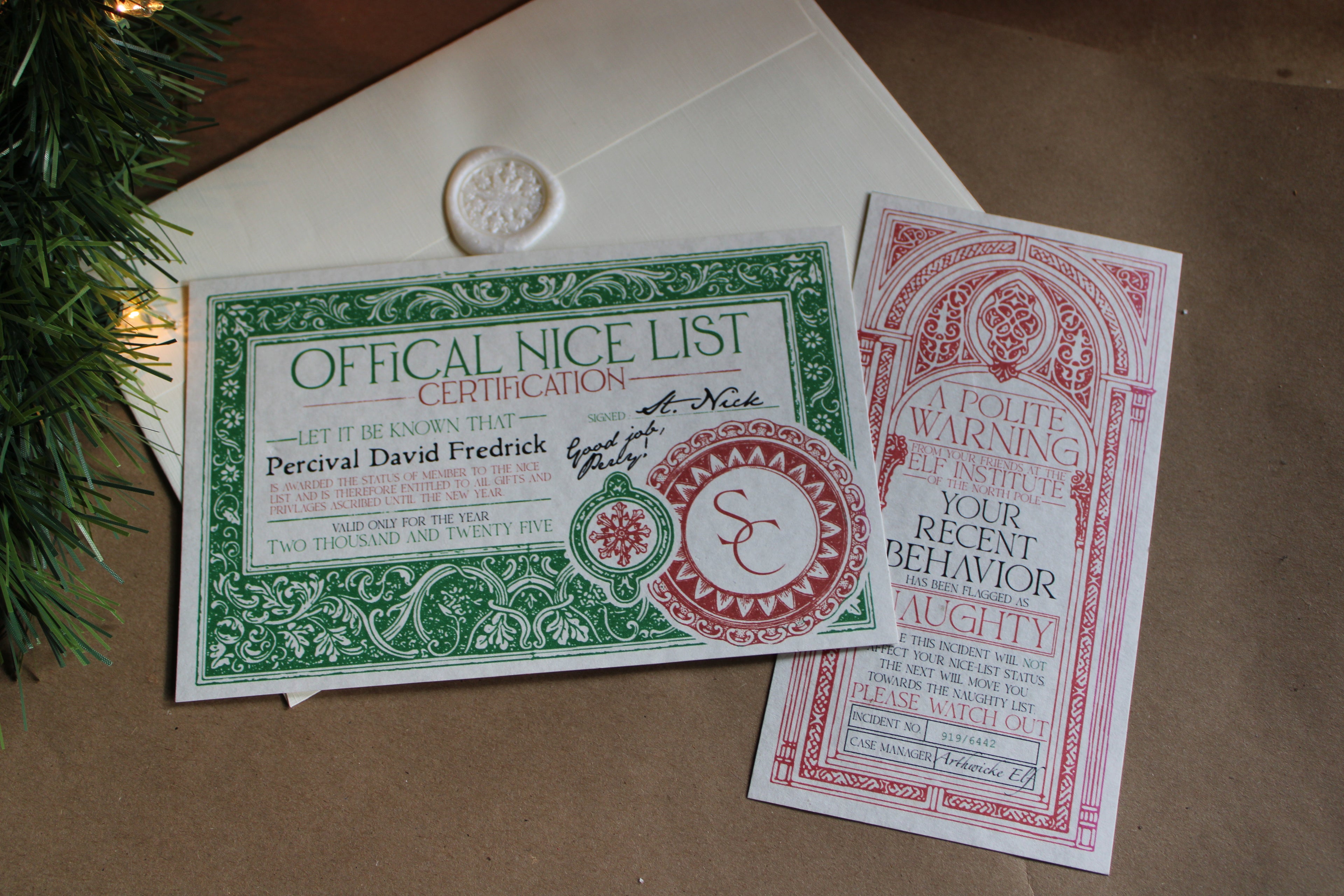 Naughty List Warning and Good List Certificate