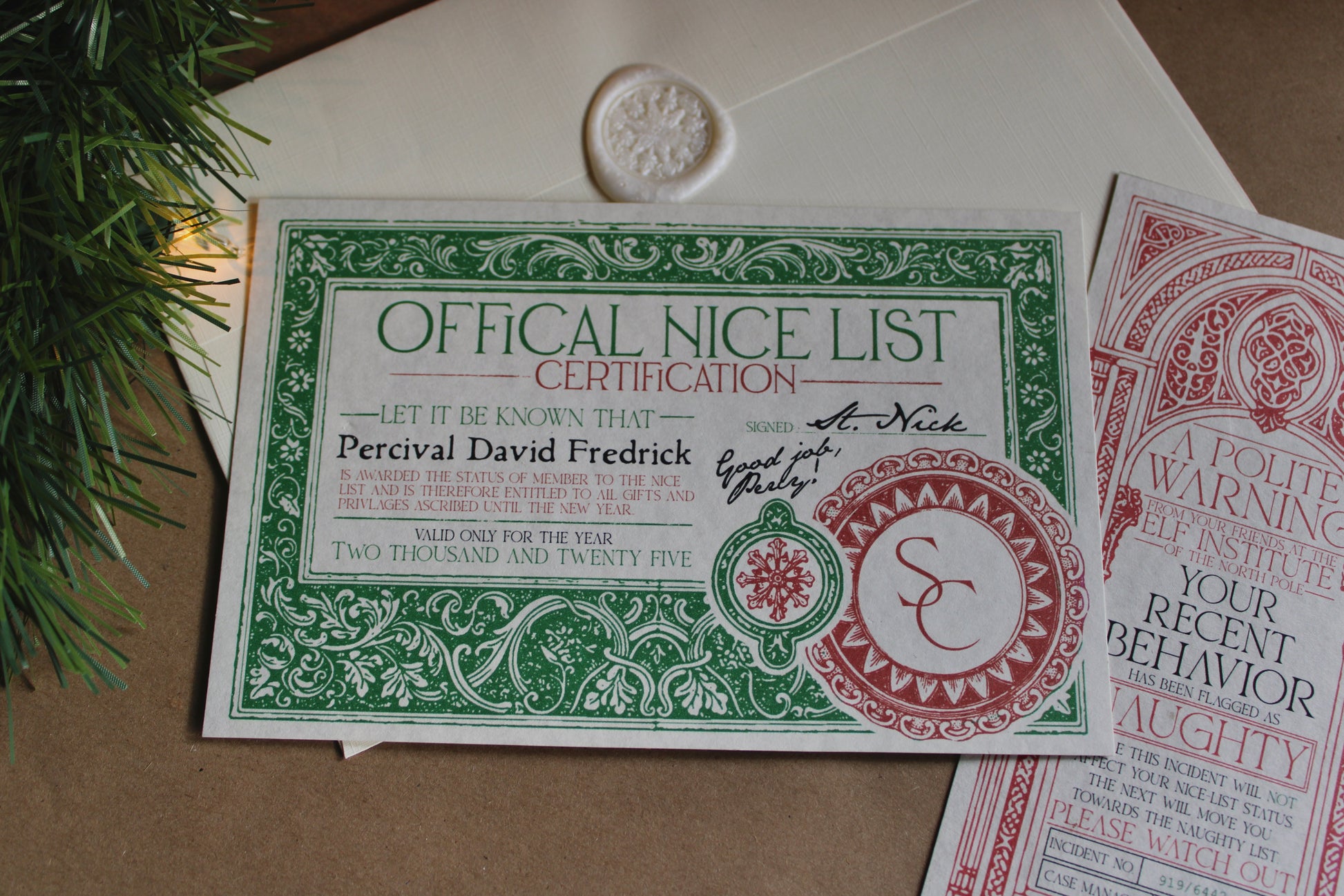 Naughty List Warning and Good List Certificate