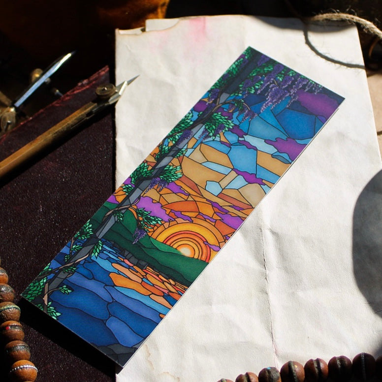 Dawn, Day, Dusk, and Night Stained Glass Style Bookmark Duo