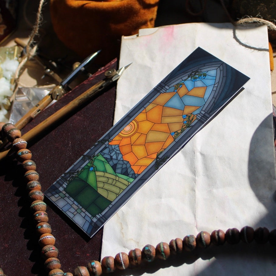 Dawn, Day, Dusk, and Night Stained Glass Style Bookmark Duo